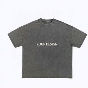 Custom Men's Vintage T-<b>Shirts</b> Acid Washed Distressed Oversized 100% Cotton Regular Fit Luxury Blank Solid Pattern Knitted O-Neck - Product Image 1