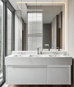 Mueble de Baño Moderno de Madera con Cajones, Mueble de Pared con Lavabo y Espejo LED - Product Image 5