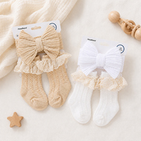 Ensemble de chaussettes et bandeaux en tricot torsadé personnalisés avec logo pour bébé, avec dentelle, volants et grand nœud, coffret cadeau pour bébé, vente en gros