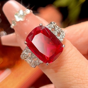 Fashion Jewelry Eco-friendly Copper 12*16mm Red Cubic Zirconia Big Stone <b>Adjustable</b> <b>Rings</b> Jewelry Women for Daily Wear - Product Image 4