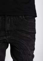 Jean personnalisé de haute qualité 2026, lavage noir, coupe slim, évasée, panneau en cuir, fermeture éclair, style Y2k, streetwear, denim pour homme
