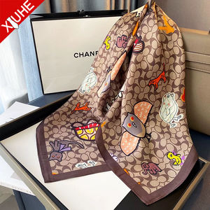 Scialle di seta di gelso 100% grande quadrato autunno cartone animato Graffiti Twill raso <span class=keywords><strong>donna</strong></span> design geometrico modello animale <span class=keywords><strong>sciarpa</strong></span> - Product Image 2
