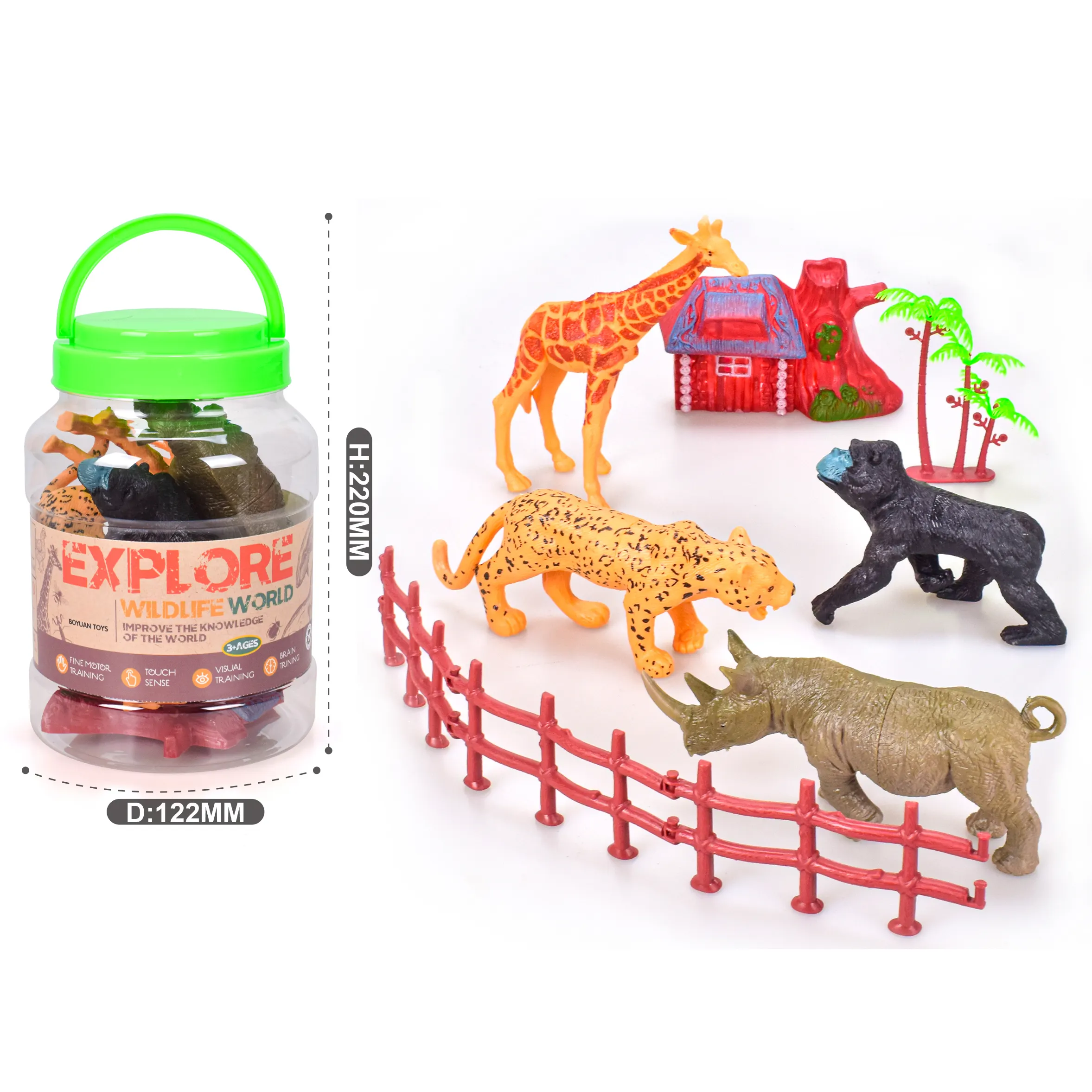 2023 Amazon Hot Selling Education Toy Animals Toys Mini Miniature Giraffe Orangutan Rhinoceros 3d Kid Toy Animals