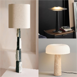 Lámpara de Mesa Contemporánea de Mármol <span class=keywords><strong>Verde</strong></span> y Blanco con Pantalla de Tela, Iluminación Elegante para el Hogar y Hoteles - Product Image 1