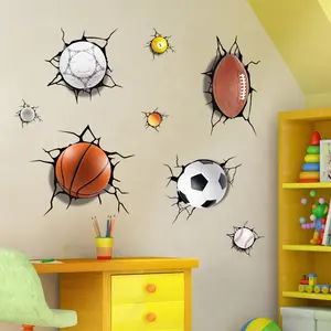 Commercio all'ingrosso di giochi con la palla da basket calcio pallavolo Rugby Sport disegni Rimovibile PVC adesivo Personalizzato per la decorazione domestica