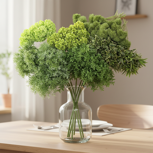 Série Verte Fleurs Artificielles Réalistes en Soie : Pissenlit, Larmes de Bambou, Hortensia, Rose – Décoration Mariage et Maison – Moulage par Injection - Product Image 1