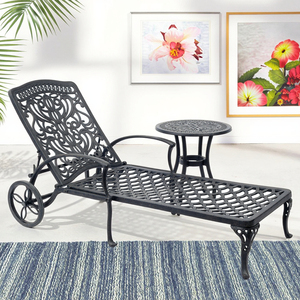 Antique Chaise Longue Aluminum <strong>Reclining</strong> <strong>Deck</strong> <strong>Chair</strong> with Wheels - Product Image 3