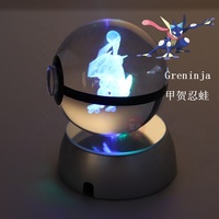 YL-B006 Venta al por Mayor, Cristal Transparente Ecológico de 50 mm con Grabado Láser 3D, Pokébola Greninja con Luz LED para Niños, Regalo