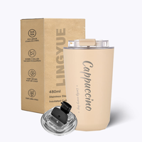 Gobelet à cappuccino 280 ml, 380 ml, 480 ml, en acier inoxydable 304, isolé sous vide, avec couvercle rabattable, anti-fuite, portable
