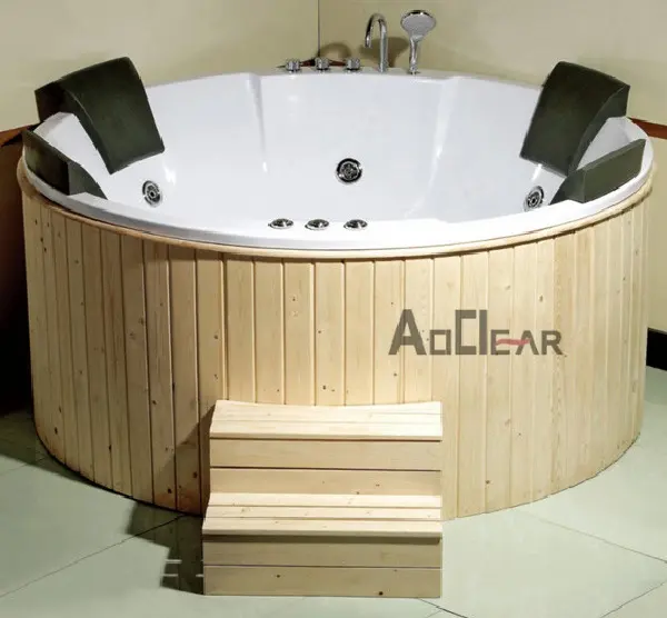4 And 5 Person Laundry Surround Modern Inch Wooden Freestanding Soaking Hot Tubs Air Bubble Jet Round Shaped Drop In Bath Tubs