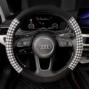 38cm 15" Houndstooth Check Classic Universal Cool Anti Slip Custom Car Steering Wheel Cover