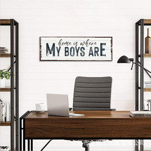 Etiqueta de pared rectangular de madera estilo INS, en stock, con la inscripción "My Boys", adhesivo decorativo de pared con barra de madera, letrero con eslogan. - Product Image 3