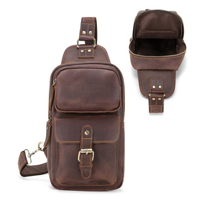 Bolso de Pecho de Cuero Genuino para Hombre Dujiang, Color Marrón Crazy Horse, Resistente al Desgaste, para Viajes y Ocio - Product Image 5