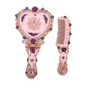 Rose Opvouwbare Make-Up Spiegel Retro Draagbare Beauty Handvat Tafellegering Shell Sieraden - Product Image 1