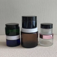 Pot en verre ambré épais rechargeable de 30 g pour maquillage, baume à lèvres, crème visage, avec couvercle noir et spatule