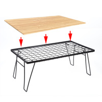Table rectangulaire pliante en maille pour camping extérieur, en fer forgé, portable, avec grille de rangement pour pique-nique et foyer intégré