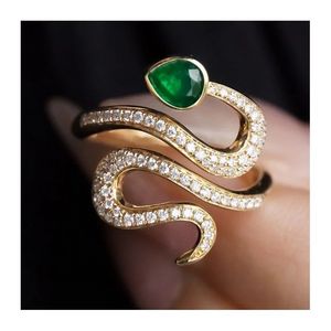 Anillo de Serpiente de Oro Real de 18K al por Mayor de Xinfly con Esmeralda Natural de 0.41ct y Diamante de 0.31ct, Joyería Au750 Personalizada - Product Image 1