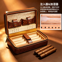 GUEVARA Étui portable pour cigares en cuir de crocodile de qualité supérieure avec doublure en bois de cèdre et humidificateur, capacité de 4 cigares