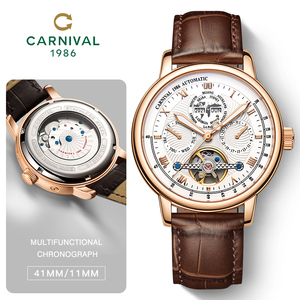 CARNAVAL Montre de sport de luxe pour homme Tourbillon Fonction date 50M Étanche Acier inoxydable Saphir Cristal 41mm Mécanique - Product Image 2