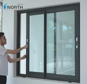North Tech Sliding Windows And Doors Wholesale Price White Grill Aluminium 3 Tracks Sliding Window
