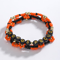 3 buah/set gelang manik-manik buatan tangan untuk desain perhiasan bunga huruf Inggris tumpuk banyak lapisan trendi lintas batas Halloween