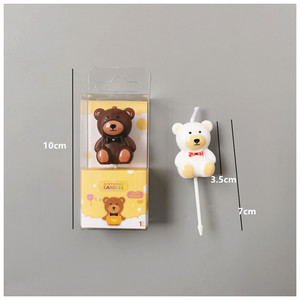 Candeline di Compleanno a Forma di <span class=keywords><strong>Orsetto</strong></span>, <span class=keywords><strong>Decorazione</strong></span> per Torte Marrone e Bianca, Topper per Torte di Compleanno, Candeline con Fiocco per Feste di Bambini e Neonati - Product Image 3