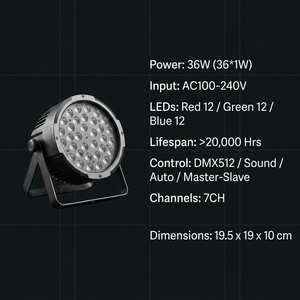 Faro LED RGB da 36W Professionale DMX512 per Illuminazione Scenica, Luce Wash a <span class=keywords><strong>7</strong></span> Canali per Matrimoni, Chiese, Concerti, Eventi e Proiezioni - Product Image 4