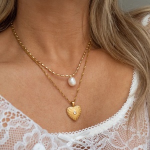 Collar de Cadena con Eslabones Geométricos de Moda, Chapado en Oro, con Perlas de Imitación de Acero Inoxidable para Mujer, Regalo de Aniversario - Product Image 2