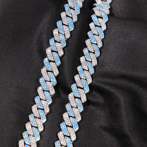 Uwin nouveauté bleu 13mm Miami cubain lien chaîne glacé <span class=keywords><strong>CZ</strong></span> tour de cou Bracelet mode à la mode Hip Hop Momen hommes rappeur bijoux - Product Image 6