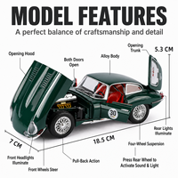 Voiture miniature E-Type à rétrofriction avec effets sonores et lumineux, emballage en boîte colorée, présentoir décoratif