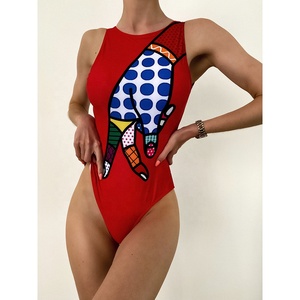 Produk Baru Pakaian Renang Wanita Cepat Kering Satu Potong Warna Cerah Desain Abstrak Modern Bikini Tanpa Lengan Bermotif Pakaian Renang Tahan Lama - Product Image 2