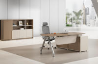 Bureau de direction moderne en bois en forme de L extensible avec pieds en métal, mobilier commercial