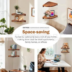 Demigo Floating Round Corner <b>Shelf</b> Wall Mounted 1 Tier Space Saving Storage <b>Rack</b> For Home Office Decor - Product Image 1