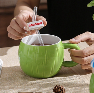 Werbegeschenk-Tassen Kreative Ins-Style Sommer-Kokosnuss-Tasse Niedliche Keramiktasse Großvolumige Wassertasse mit Deckel - Product Image 4