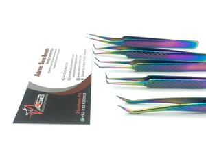 Pinzas profesionales de Extensión de pestañas de acero inoxidable con revestimiento de Plasma de titanio, punta de volumen de agarre de diamante, Color arcoíris puntiagudo ASB - Product Image 2