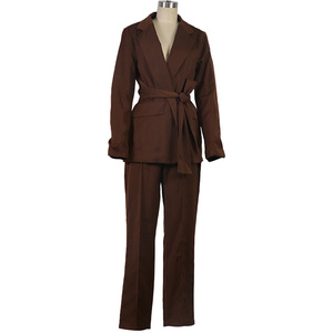2025 AW Damen Zweiteiliger Anzug Mode Verdickter Premium <span class=keywords><strong>Blazer</strong></span> mit Tie-Waist Formal Hosen Set - Product Image 6