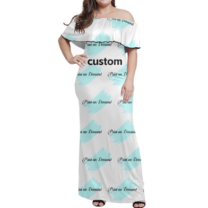 Vestido largo y camisa con hombros descubiertos combinados hawaianos personalizados Polinesia Floral y Islas tribales - Product Image 4