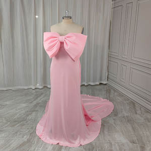 <span class=keywords><strong>Robe</strong></span> de grossesse en satin rose doux et extensible de haute qualité avec un grand nœud sans manches <span class=keywords><strong>Robe</strong></span> de fête de maternité Baby shower - Product Image 1