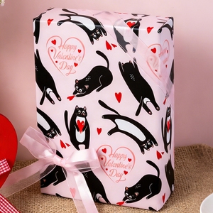 Happy Valentine's Day Black Cats Heart <b>Pattern</b> Gift Wrapping <b>Paper</b> Double Sided Eco-Friendly Art <b>Paper</b> for Packaging and Craft - Product Image 1