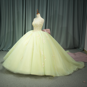 ชุดราตรีสำหรับเด็กหญิง15คน1275หรูหรามีโบว์สีเหลืองสง่างาม - Product Image 3