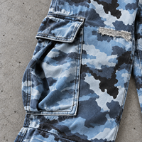 Jeans personnalisés en gros pour hommes, pantalons bleus, pantalons cargo camouflage amples à jambes larges, streetwear déchiré, fabricant OEM