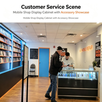 Meubles de magasin de réparation mobiles modernes sur mesure, éclairage LED, étagères murales, comptoir de présentation en verre, vitrine d'accessoires pour téléphones, service