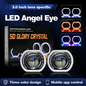 Cubierta de lente de faro LED Angel Eyes de tres colores para coche, luz de circulación diurna personalizada, pantalla de coche compatible con 12V