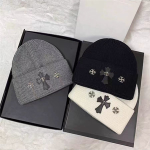Snuggly and Soft <strong>Winter</strong> Knit Cross Decoration Beanies Solid Color Knit Hat Skull <strong>Cap</strong> with Cuff - Product Image 3