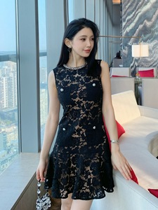 Nouvelles arrivées Bettergirl Ramadan 2026 <span class=keywords><strong>Robe</strong></span> en <span class=keywords><strong>dentelle</strong></span> noire classique à col rond sans manches et taille haute - Product Image 3