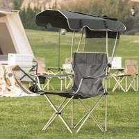 Chaise de camping portable en métal avec auvent pliant et porte-gobelet, poche latérale, mobilier d'extérieur au design moderne en fer