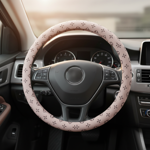 Funda de Volante de Cuero Beige de Lujo con Monograma, Accesorios Elegantes para Automóvil, Antidesgaste, Resistentes, Tacto Cómodo - Product Image 1
