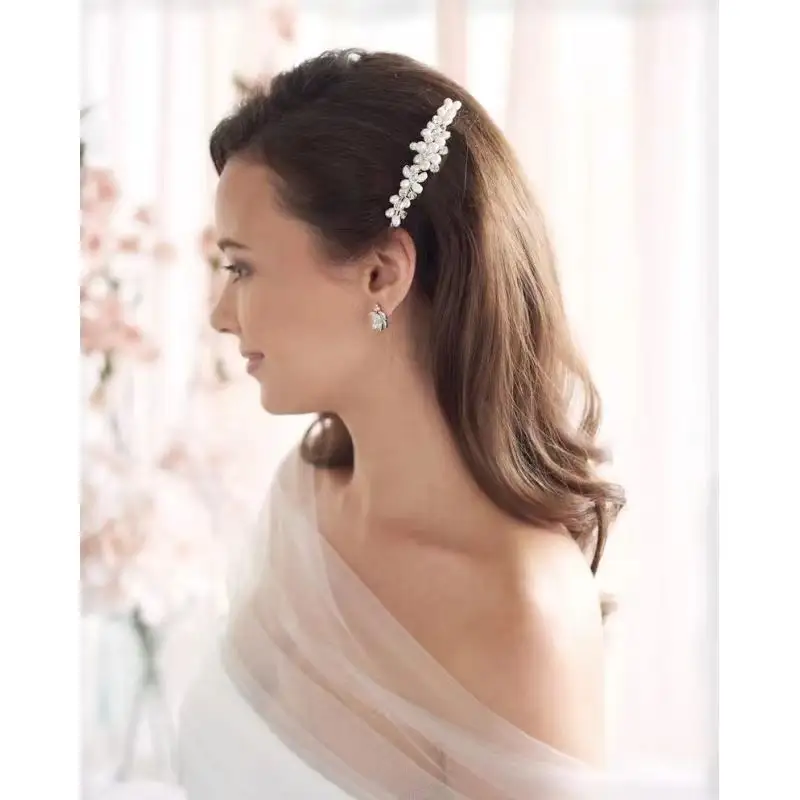 Buatan tangan Rhinestones kristal air tawar mutiara rambut pernikahan sisir pengantin headpiece aksesoris rambut perhiasan wanita