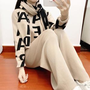 Tricoté automne et <span class=keywords><strong>hiver</strong></span> 2025 nouveau pull tempérament <span class=keywords><strong>pantalon</strong></span> à jambes larges ensembles pour femmes - Product Image 3