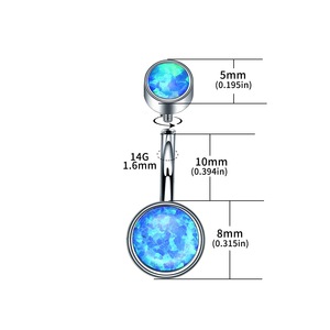 Anneau de nombril en titane G23 avec barre incurvée et incrustation ronde de CZ ou d'opale |   Piercing de nombril hypoallergénique à filetage interne - Product Image 2